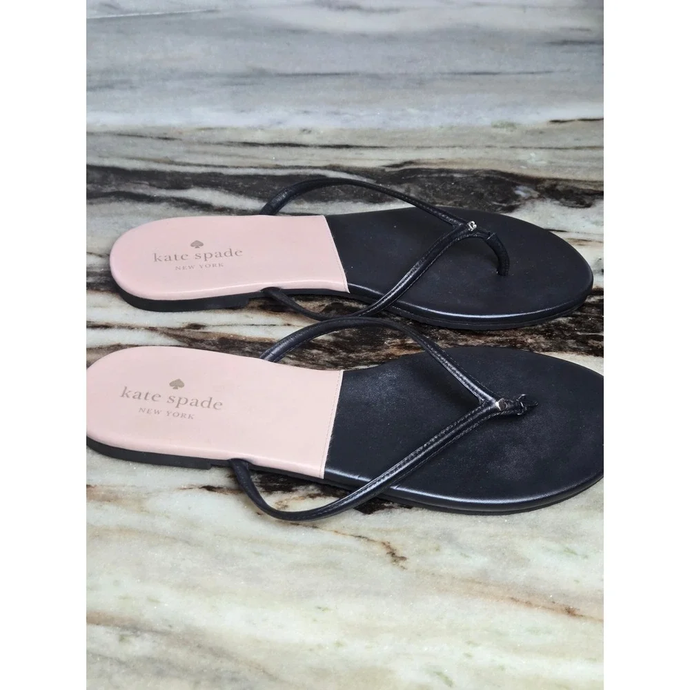 Kate Spade New York Black Pink Thong Flip Flop Sandals Flat Logo Womens‎ 10